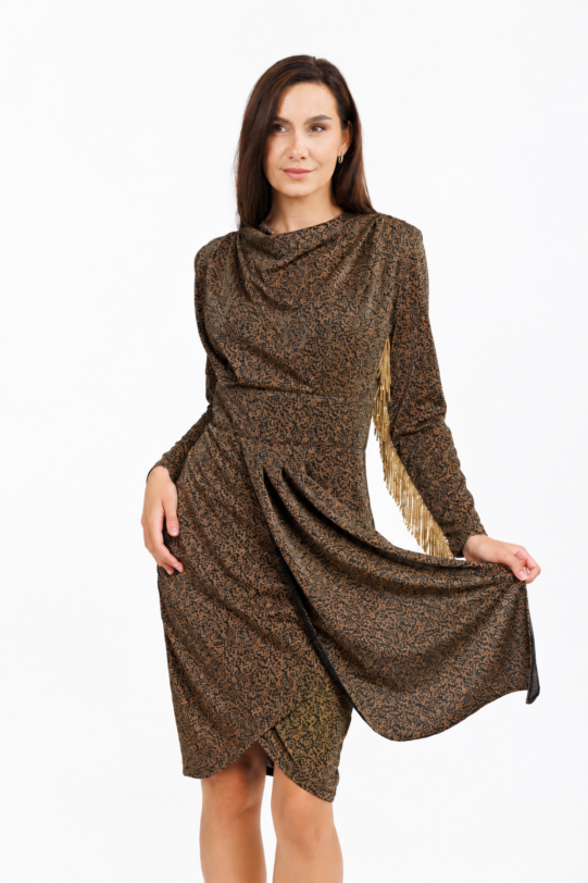 Rochie MATHILDE EUDORA cu drapaj și franjuri. Materiale naturale, design unicat, cu broderie si aplicatii handmade