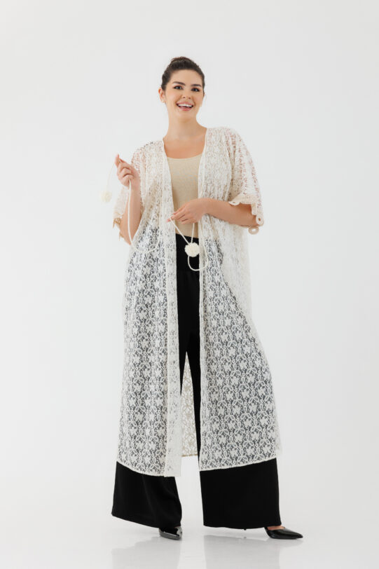 Cardigan MATHILDE CATINCA crem din dantela. Materiale naturale, design unicat, cu broderie si aplicatii handmade
