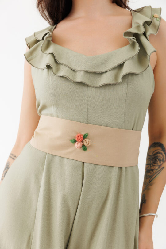 Centura MATHILDE bej din poplin cu broderie. Materiale naturale, design unicat, cu broderie si aplicatii handmade