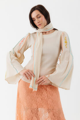 MATHILDE Orange Lace Headscarf. Natural fabrics, original design, handmade embroidery
