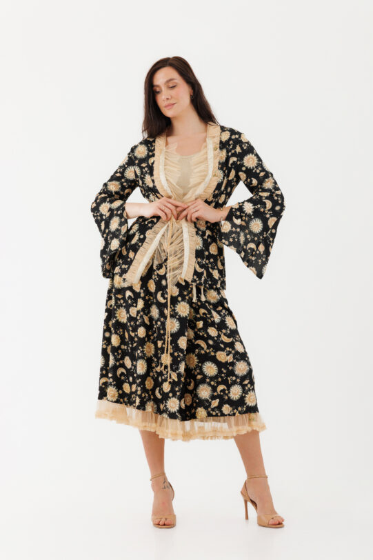 Jacheta MATHILDE EILEEN neagra din poplin cu imprimeu. Materiale naturale, design unicat, cu broderie si aplicatii handmade