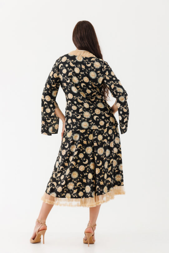 Jacheta MATHILDE EILEEN neagra din poplin cu imprimeu. Materiale naturale, design unicat, cu broderie si aplicatii handmade