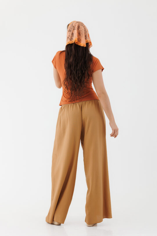 Pantalon MATHILDE ALICE aramiu din in. Materiale naturale, design unicat, cu broderie si aplicatii handmade