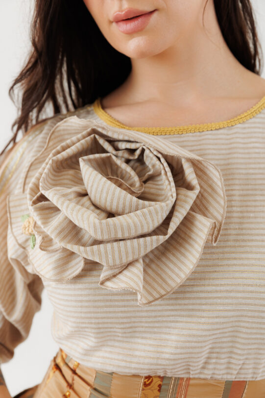 Rochie MATHILDE DAYANA din brocard si in. Materiale naturale, design unicat, cu broderie si aplicatii handmade