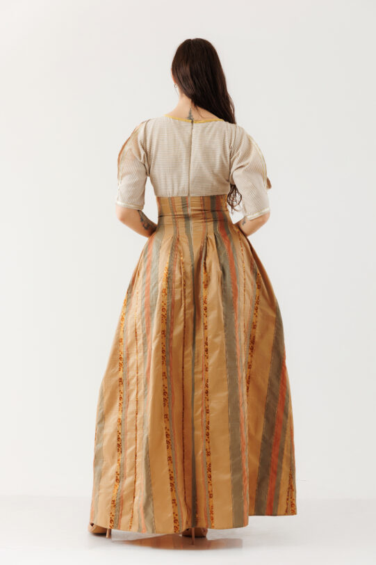 Rochie MATHILDE DAYANA din brocard si in. Materiale naturale, design unicat, cu broderie si aplicatii handmade