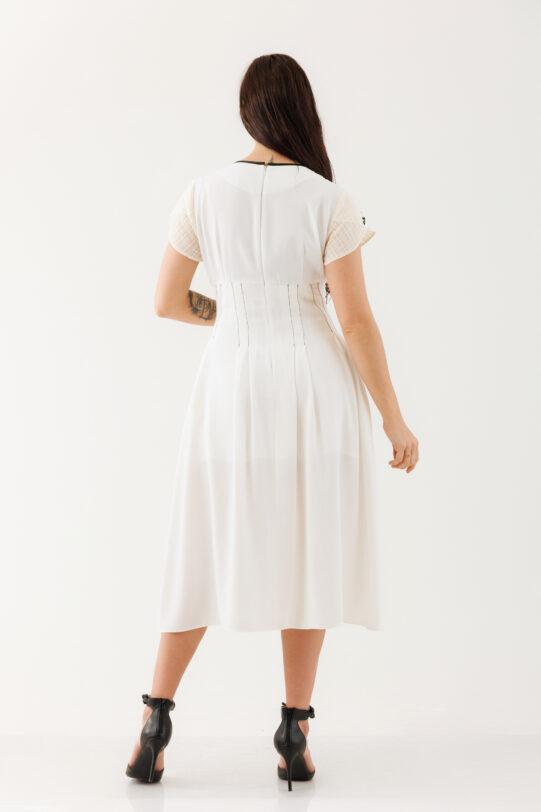 Rochie MATHILDE ETTA alba din voal. Materiale naturale, design unicat, cu broderie si aplicatii handmade