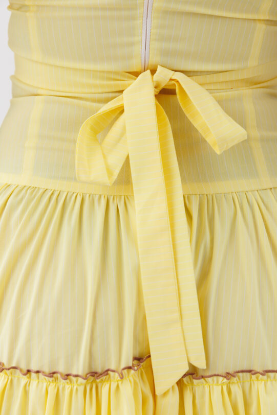 Rochie MATHILDE VALY galbena din poplin. Materiale naturale, design unicat, cu broderie si aplicatii handmade