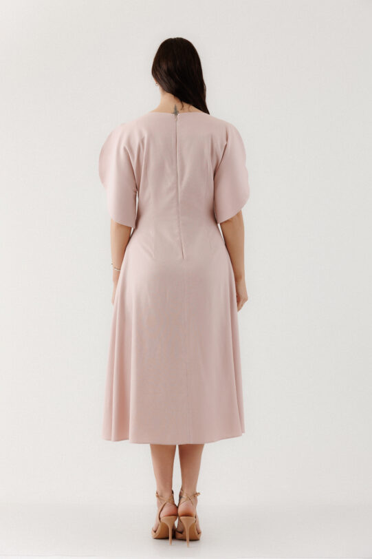 Rochie MATHILDE VIVIANA roz din in. Materiale naturale, design unicat, cu broderie si aplicatii handmade