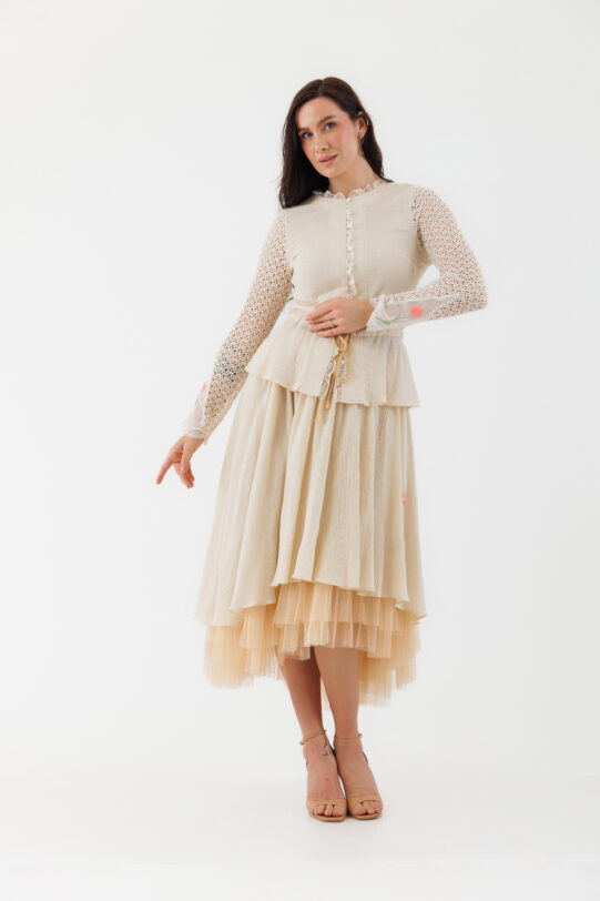 Sacou MATHILDE LURA2 bej din panza topita. Materiale naturale, design unicat, cu broderie si aplicatii handmade