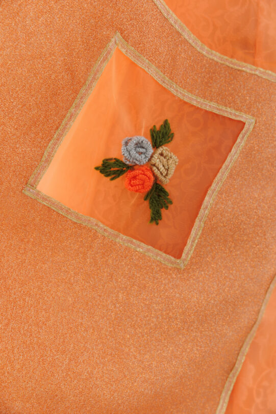 Trena MATHILDE MARTA portocalie din organza. Materiale naturale, design unicat, cu broderie si aplicatii handmade
