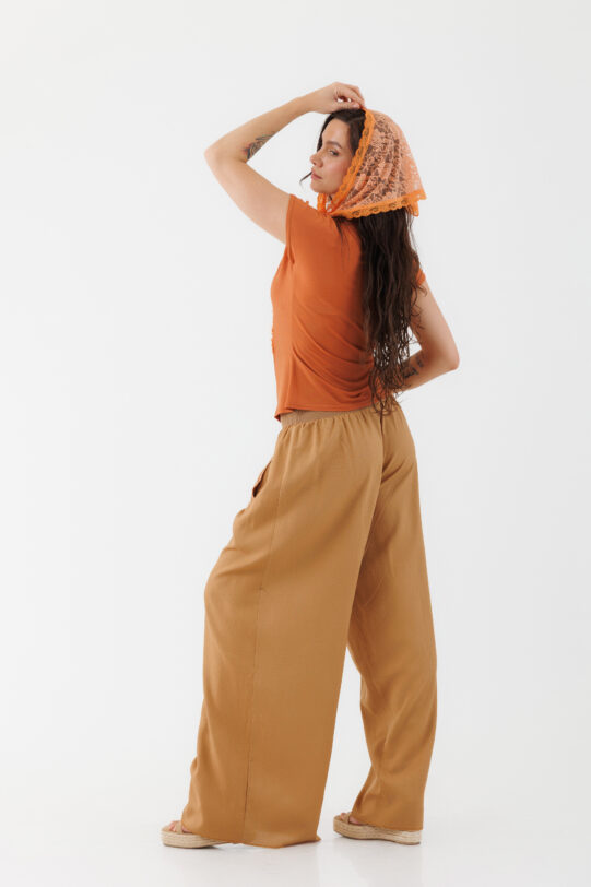 Batic MATHILDE portocaliu din dantela. Materiale naturale, design unicat, cu broderie si aplicatii handmade