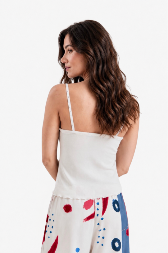 Top MATHILDE APRIL ALB din jerse cu bordura din dantela. Natural fabrics, original design, handmade embroidery