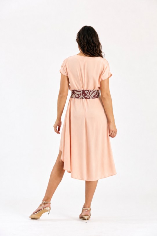 Salopeta MATHILDE IRINA bej din viscoza cu bretele si volane. Materiale naturale, design unicat, cu broderie si aplicatii handmade