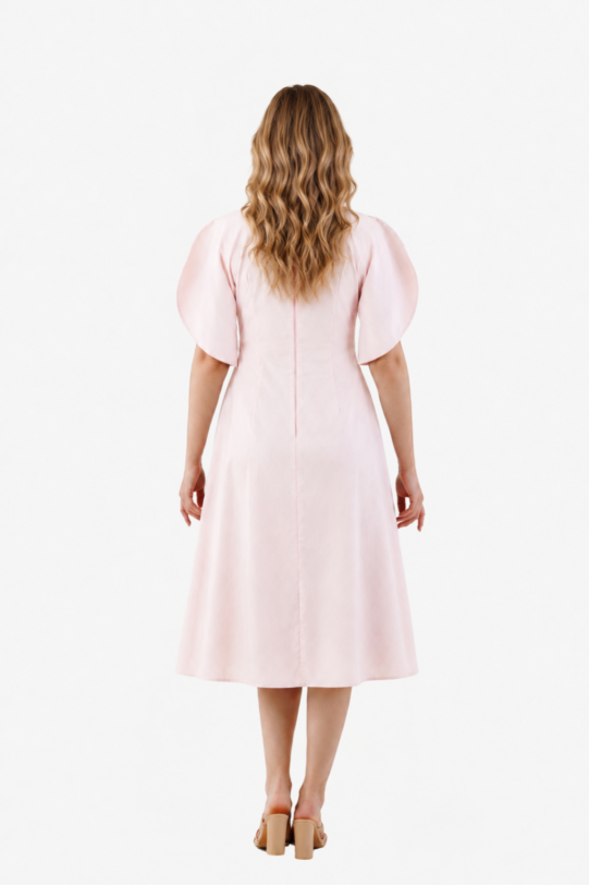 Rochie MATHILDE VIVIANA din in cu maneca structurata. Materiale naturale, design unicat, cu broderie si aplicatii handmade
