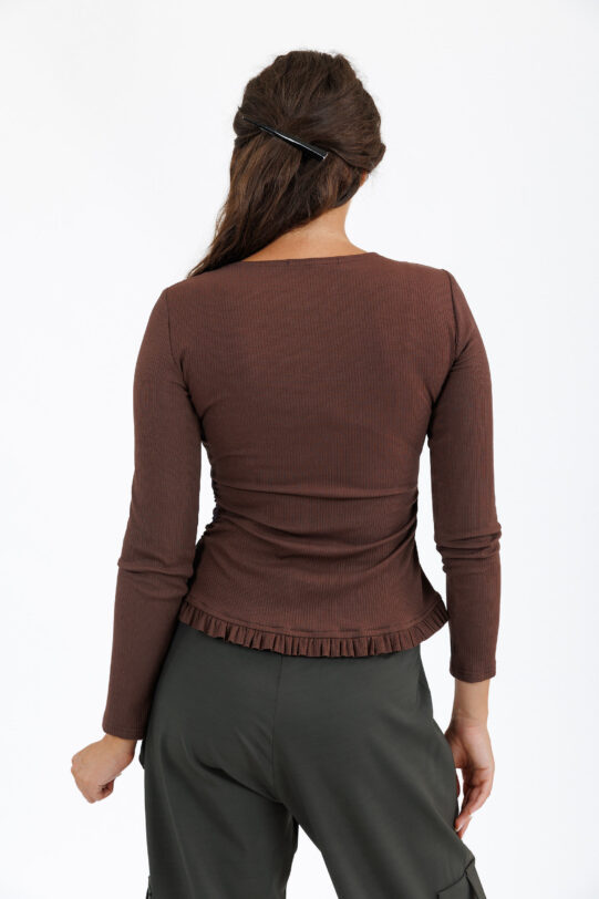 Bluza MATHILDE NADIN din licra multicolor si jerse maro. Materiale naturale, design unicat, cu broderie si aplicatii handmade