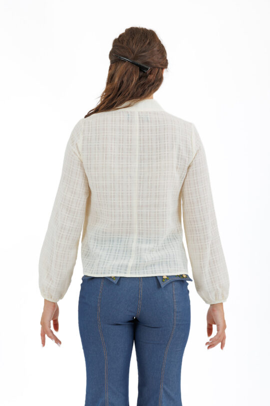 Camasa MATHILDE TAYA crem din poplin cu platca din macrame. Materiale naturale, design unicat, cu broderie si aplicatii handmade