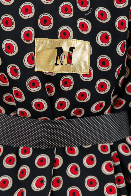 Cojoc MATHILDE DOMA negru cu print visiniu si blana. Materiale naturale, design unicat, cu broderie si aplicatii handmade