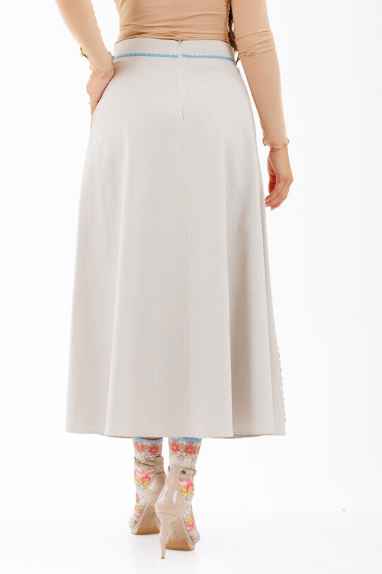 Fusta MATHILDE LARA ivory din tercot cu broderie. Materiale naturale, design unicat, cu broderie si aplicatii handmade