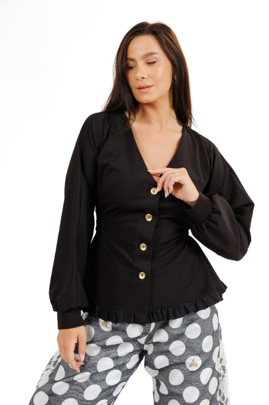 Jacheta MATHILDE DIEM neagra din jerse. Materiale naturale, design unicat, cu broderie si aplicatii handmade
