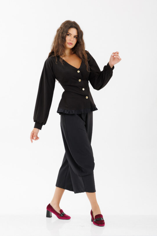 Jacheta MATHILDE DIEM neagra din jerse. Materiale naturale, design unicat, cu broderie si aplicatii handmade