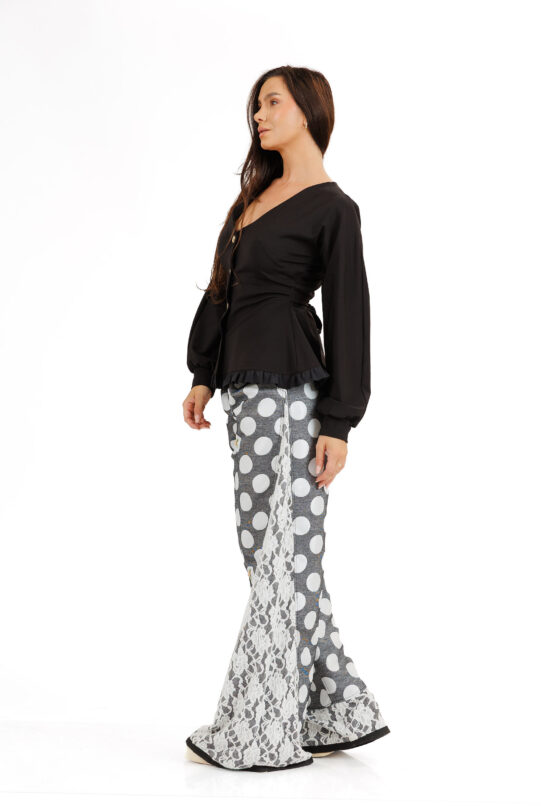Jacheta MATHILDE DIEM neagra din jerse. Materiale naturale, design unicat, cu broderie si aplicatii handmade