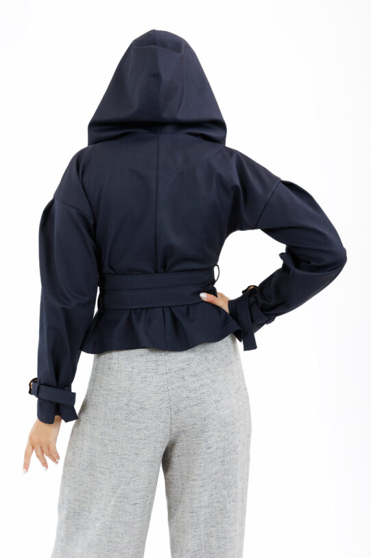 Jacheta MATHILDE IZARA bleumarin cu cordon din tercot. Materiale naturale, design unicat, cu broderie si aplicatii handmade