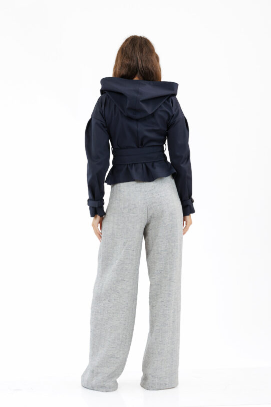 Jacheta MATHILDE IZARA bleumarin cu cordon din tercot. Materiale naturale, design unicat, cu broderie si aplicatii handmade