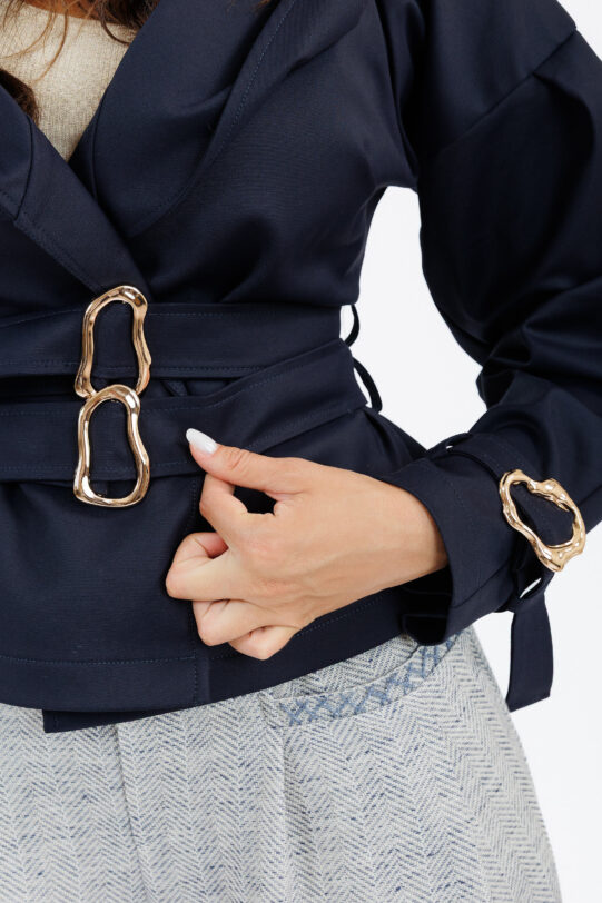 Jacheta MATHILDE IZARA bleumarin cu cordon din tercot. Materiale naturale, design unicat, cu broderie si aplicatii handmade
