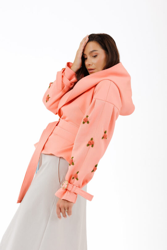 Jacheta MATHILDE IZARA rozalie cu cordon din tercot. Materiale naturale, design unicat, cu broderie si aplicatii handmade