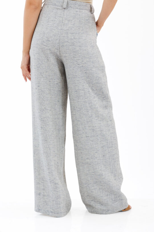 Pantalon MATHILDE BONNI gri din stofa cu buzunare. Materiale naturale, design unicat, cu broderie si aplicatii handmade