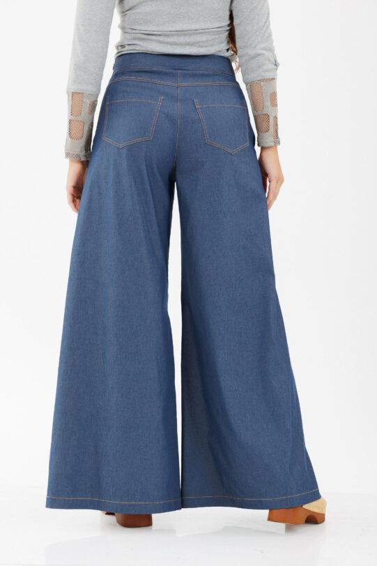 Pantalon MATHILDE CARSON din blug cu insertie din brocard. Materiale naturale, design unicat, cu broderie si aplicatii handmade