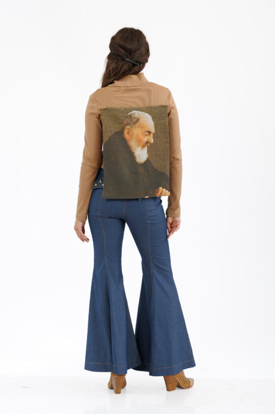 Pantalon MATHILDE LUNA evazat din blug. Materiale naturale, design unicat, cu broderie si aplicatii handmade