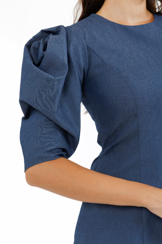 Rochia MATHILDE SENA din blug. Materiale naturale, design unicat, cu broderie si aplicatii handmade