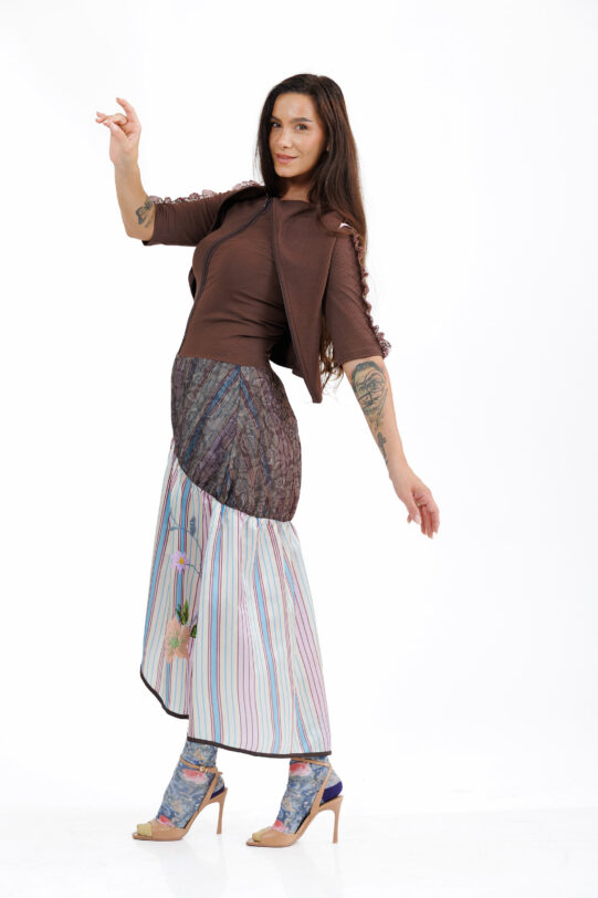 Rochie MATHILDE MARA maro. Materiale naturale, design unicat, cu broderie si aplicatii handmade