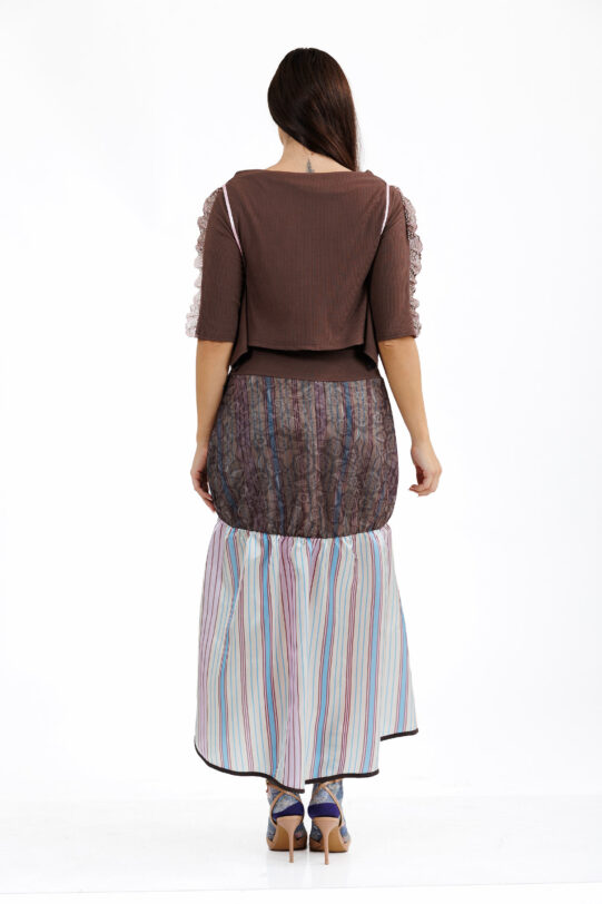 Rochie MATHILDE MARA maro. Materiale naturale, design unicat, cu broderie si aplicatii handmade