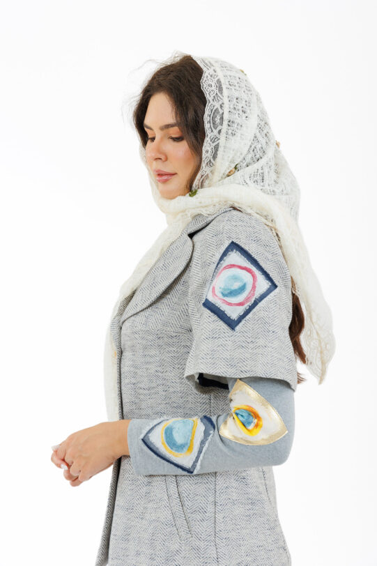 Sal MATHILDE alb DIN TRICOT cu broderie. Materiale naturale, design unicat, cu broderie si aplicatii handmade
