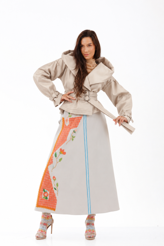 Jacheta MATHILDE IZARA ivory cu cordon din tercot. Materiale naturale, design unicat, cu broderie si aplicatii handmade