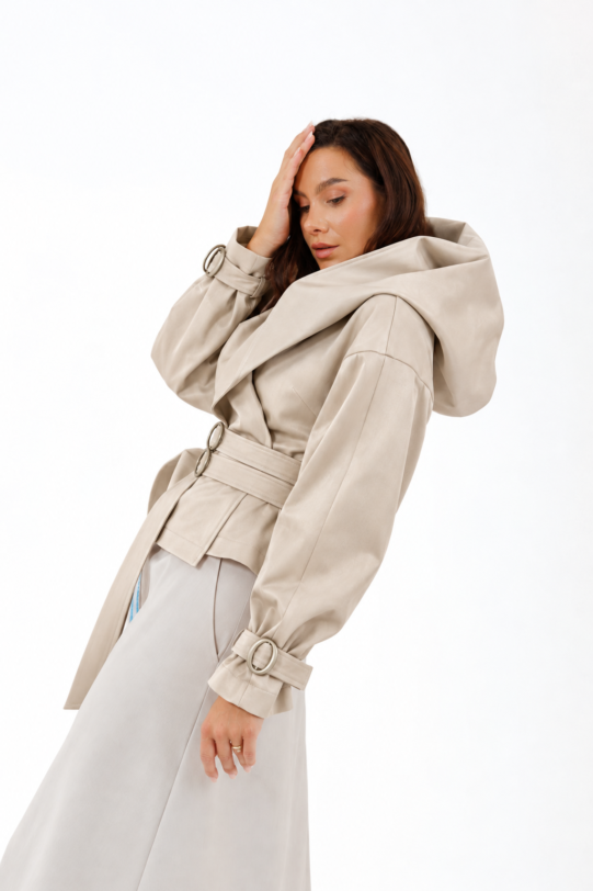 Jacheta MATHILDE IZARA ivory cu cordon din tercot. Materiale naturale, design unicat, cu broderie si aplicatii handmade