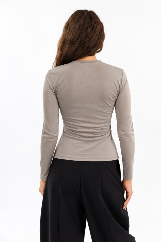 Bluza MATHILDE XENIA grej din jerse. Materiale naturale, design unicat, cu broderie si aplicatii handmade